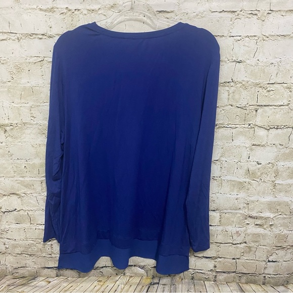 Chicos Blue Chiffon Hem Soft Long Sleeve V Neck Tunic Top - Picture 4 of 6